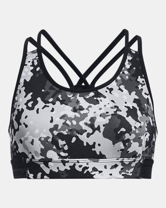 Girls' HeatGear® Armour Printed Sports Bra, Black, pdpMainDesktop image number 0